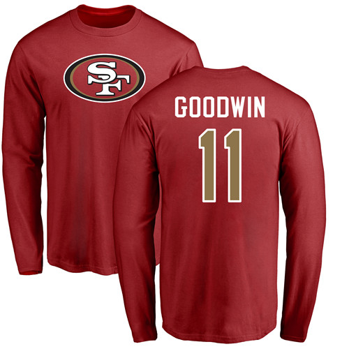 Men San Francisco 49ers Red Marquise Goodwin Name and Number Logo #11 Long Sleeve->san francisco 49ers->NFL Jersey